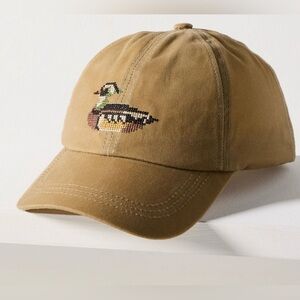 Anthropologie Needlepoint Duck Icon Waxed Canvas Baseball Cap